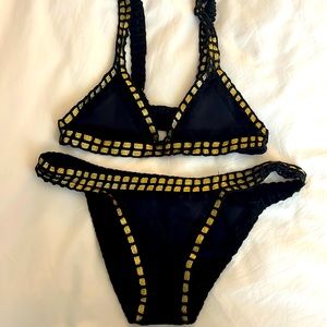 Kiini Black and Gold Bathing Suit Top